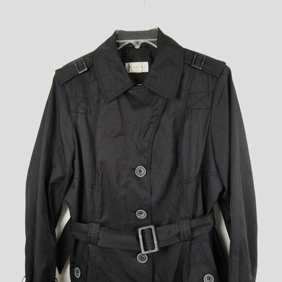 Braetan Trench Coat Jacket Women's Size L Black Belted Lined READ MEASUREMENTS - Picture 5 of 12